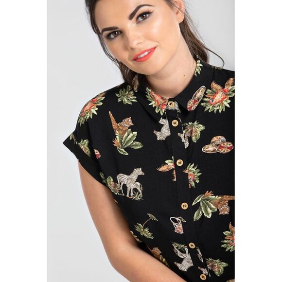 X-Small NWT Hell Bunny Messina Tropical Jungle Tiger Zebra Animal Shirt … - Picture 3 of 8